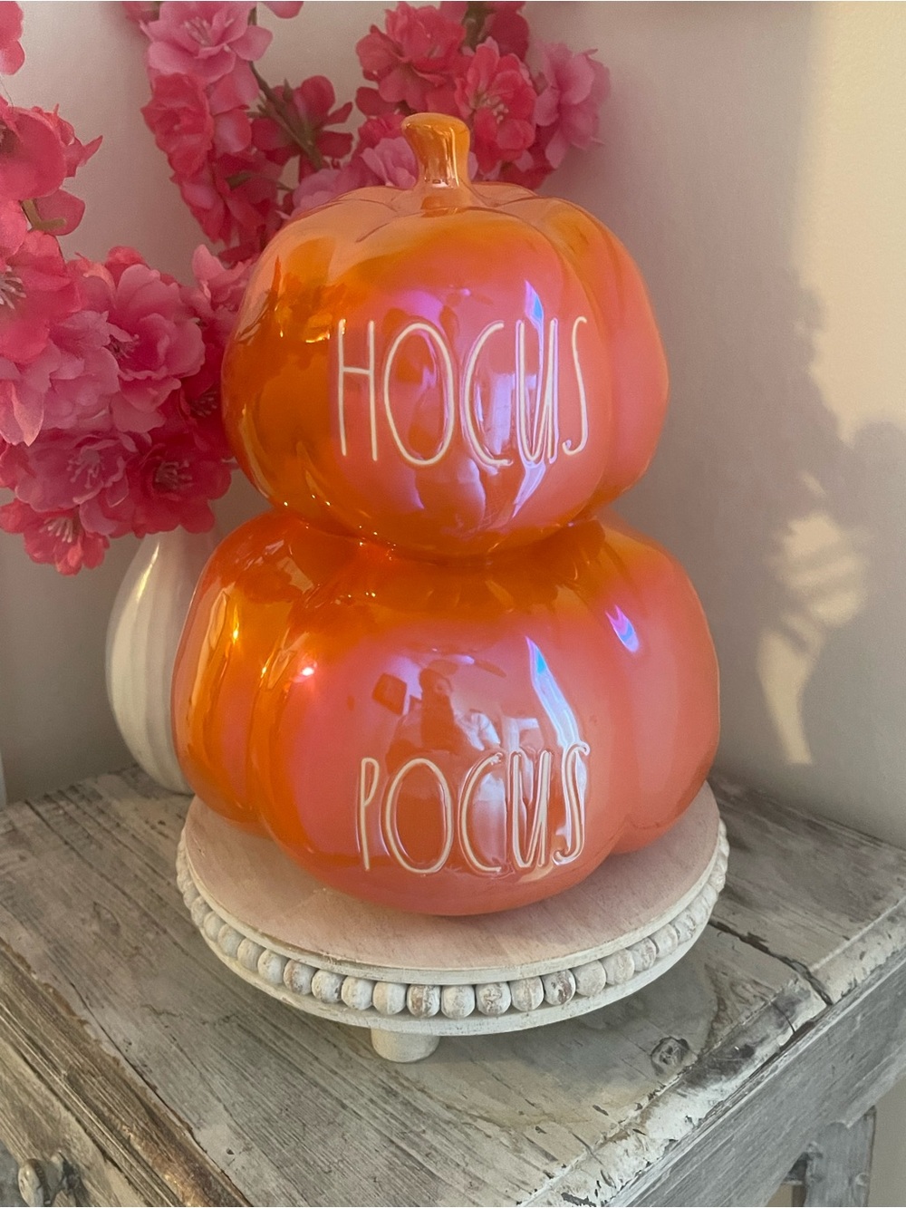 Rae Dunn Hocus Pocus Iridescent Orange Pumpkin Stack